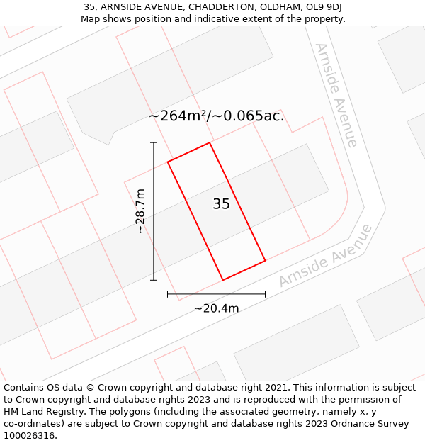 35, ARNSIDE AVENUE, CHADDERTON, OLDHAM, OL9 9DJ: Plot and title map