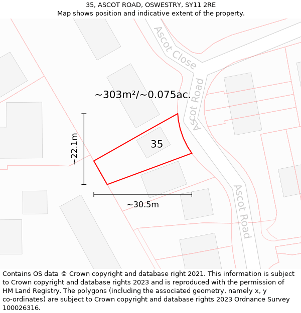 35, ASCOT ROAD, OSWESTRY, SY11 2RE: Plot and title map