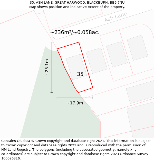 35, ASH LANE, GREAT HARWOOD, BLACKBURN, BB6 7NU: Plot and title map