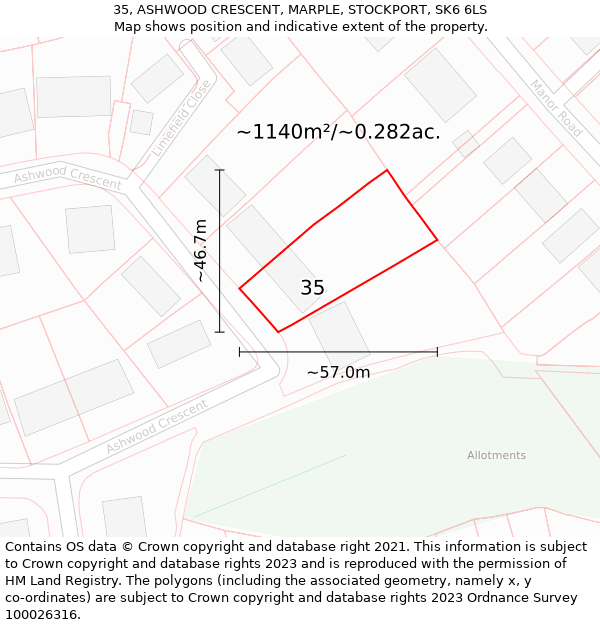 35, ASHWOOD CRESCENT, MARPLE, STOCKPORT, SK6 6LS: Plot and title map