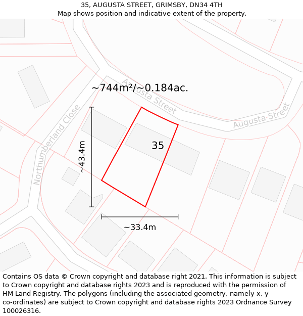 35, AUGUSTA STREET, GRIMSBY, DN34 4TH: Plot and title map