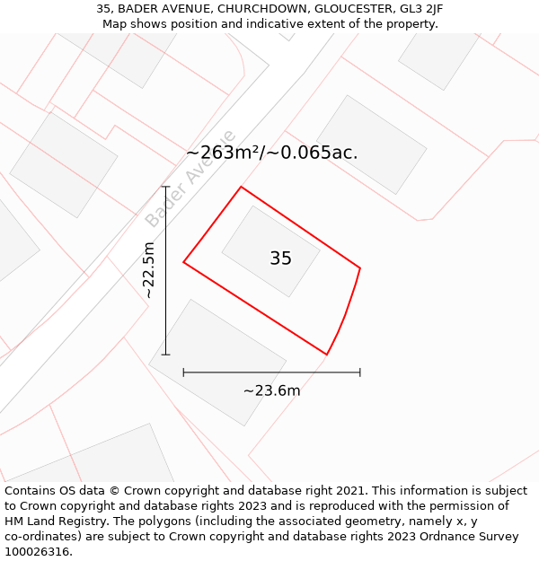 35, BADER AVENUE, CHURCHDOWN, GLOUCESTER, GL3 2JF: Plot and title map