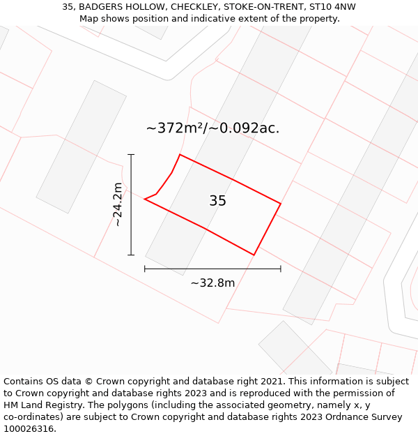 35, BADGERS HOLLOW, CHECKLEY, STOKE-ON-TRENT, ST10 4NW: Plot and title map