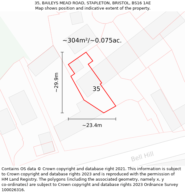 35, BAILEYS MEAD ROAD, STAPLETON, BRISTOL, BS16 1AE: Plot and title map