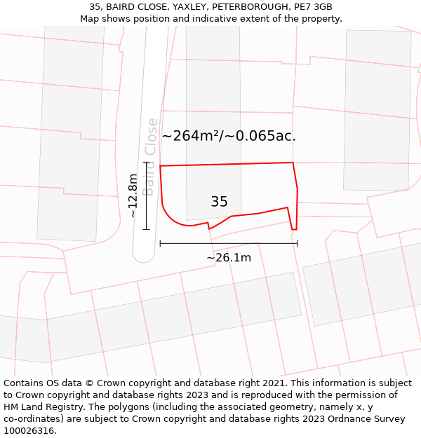 35, BAIRD CLOSE, YAXLEY, PETERBOROUGH, PE7 3GB: Plot and title map