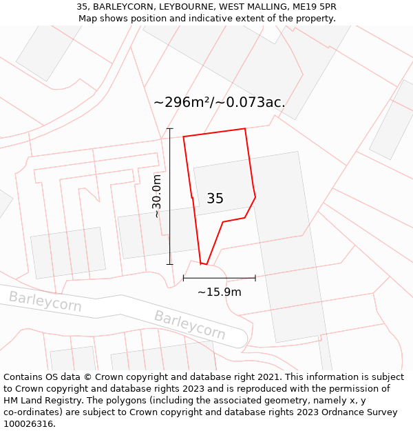 35, BARLEYCORN, LEYBOURNE, WEST MALLING, ME19 5PR: Plot and title map