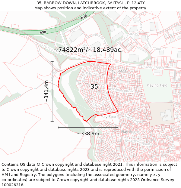 35, BARROW DOWN, LATCHBROOK, SALTASH, PL12 4TY: Plot and title map