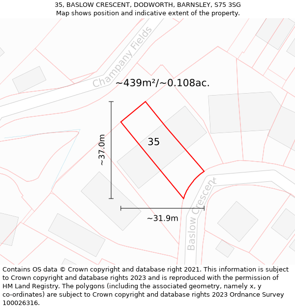 35, BASLOW CRESCENT, DODWORTH, BARNSLEY, S75 3SG: Plot and title map