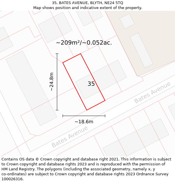 35, BATES AVENUE, BLYTH, NE24 5TQ: Plot and title map