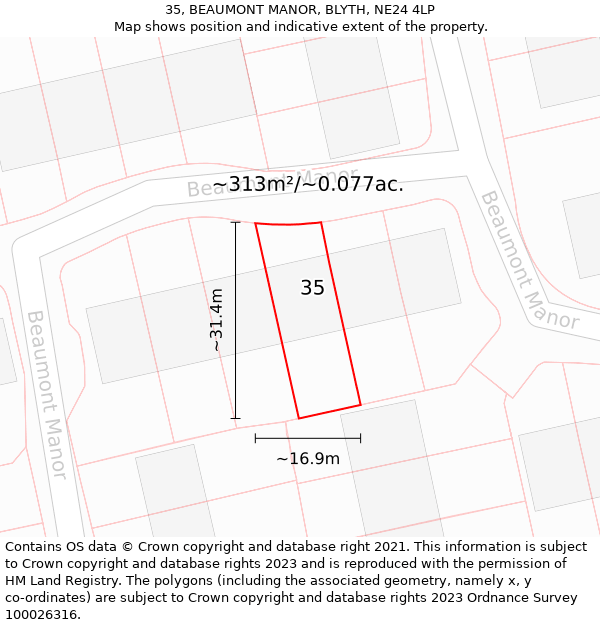 35, BEAUMONT MANOR, BLYTH, NE24 4LP: Plot and title map