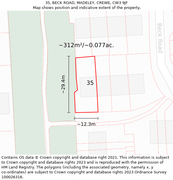 35, BECK ROAD, MADELEY, CREWE, CW3 9JF: Plot and title map