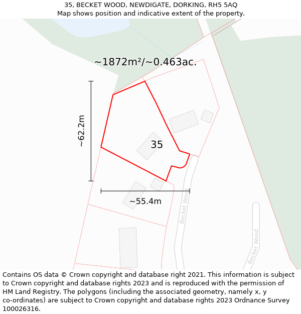 35, BECKET WOOD, NEWDIGATE, DORKING, RH5 5AQ: Plot and title map