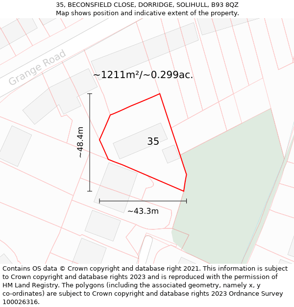 35, BECONSFIELD CLOSE, DORRIDGE, SOLIHULL, B93 8QZ: Plot and title map