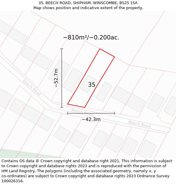 35, BEECH ROAD, SHIPHAM, WINSCOMBE, BS25 1SA: Plot and title map