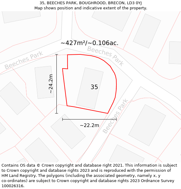 35, BEECHES PARK, BOUGHROOD, BRECON, LD3 0YJ: Plot and title map