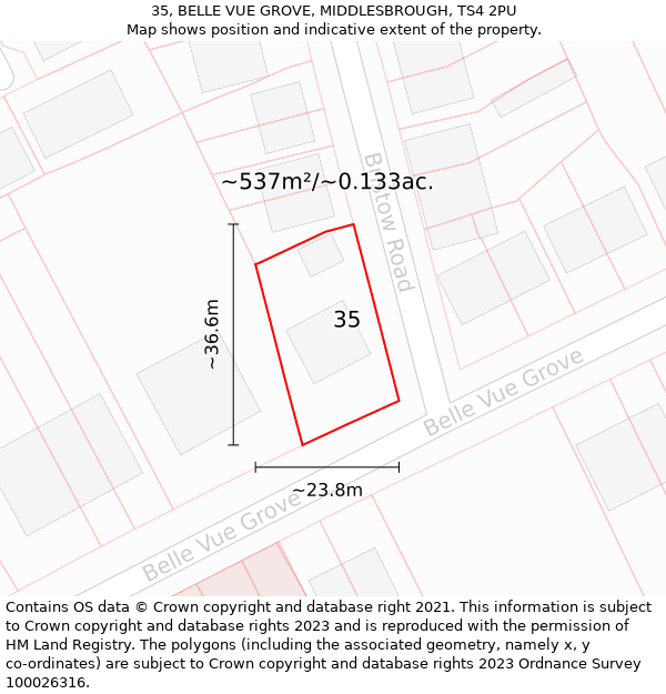 35, BELLE VUE GROVE, MIDDLESBROUGH, TS4 2PU: Plot and title map
