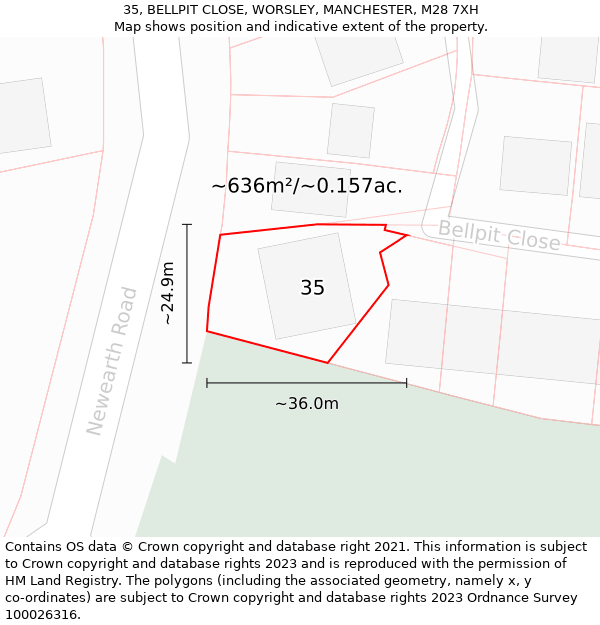 35, BELLPIT CLOSE, WORSLEY, MANCHESTER, M28 7XH: Plot and title map