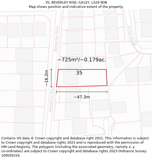 35, BEVERLEY RISE, ILKLEY, LS29 9DB: Plot and title map