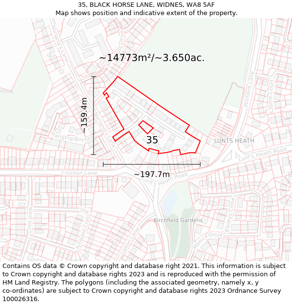 35, BLACK HORSE LANE, WIDNES, WA8 5AF: Plot and title map