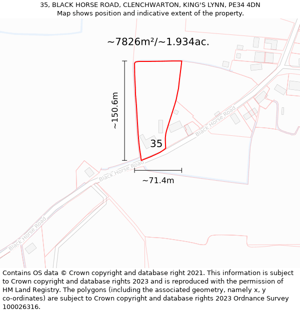 35, BLACK HORSE ROAD, CLENCHWARTON, KING'S LYNN, PE34 4DN: Plot and title map