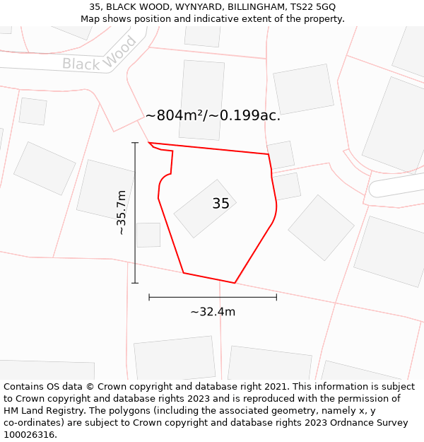 35, BLACK WOOD, WYNYARD, BILLINGHAM, TS22 5GQ: Plot and title map