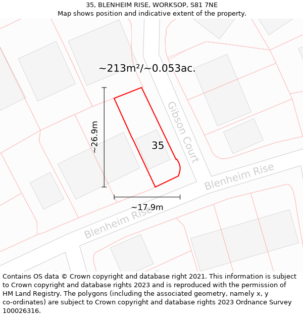 35, BLENHEIM RISE, WORKSOP, S81 7NE: Plot and title map