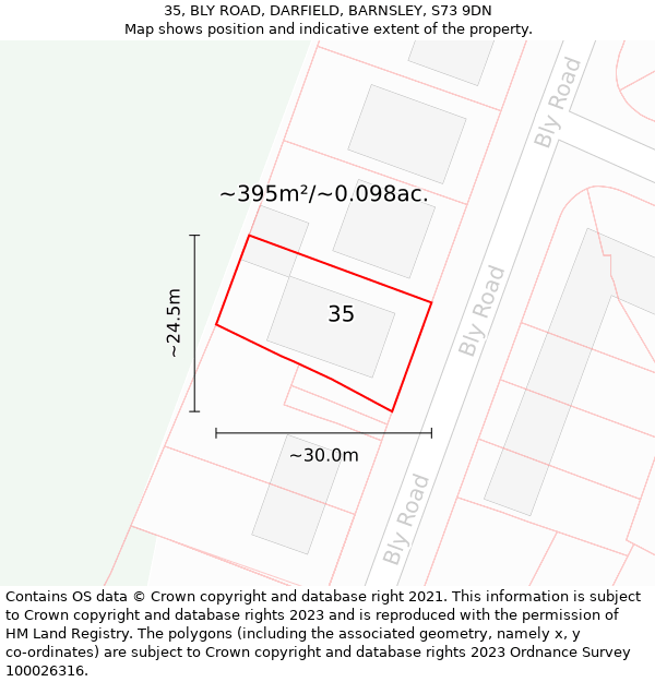 35, BLY ROAD, DARFIELD, BARNSLEY, S73 9DN: Plot and title map