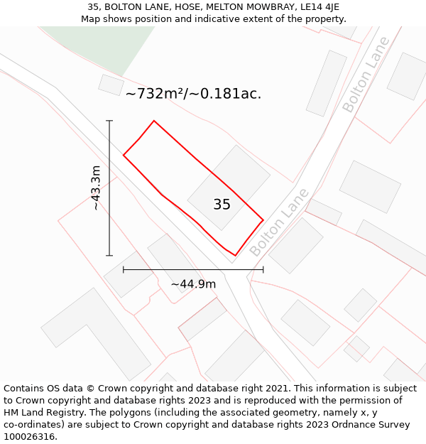 35, BOLTON LANE, HOSE, MELTON MOWBRAY, LE14 4JE: Plot and title map