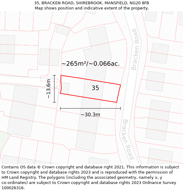 35, BRACKEN ROAD, SHIREBROOK, MANSFIELD, NG20 8FB: Plot and title map