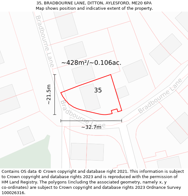 35, BRADBOURNE LANE, DITTON, AYLESFORD, ME20 6PA: Plot and title map