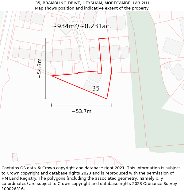 35, BRAMBLING DRIVE, HEYSHAM, MORECAMBE, LA3 2LH: Plot and title map