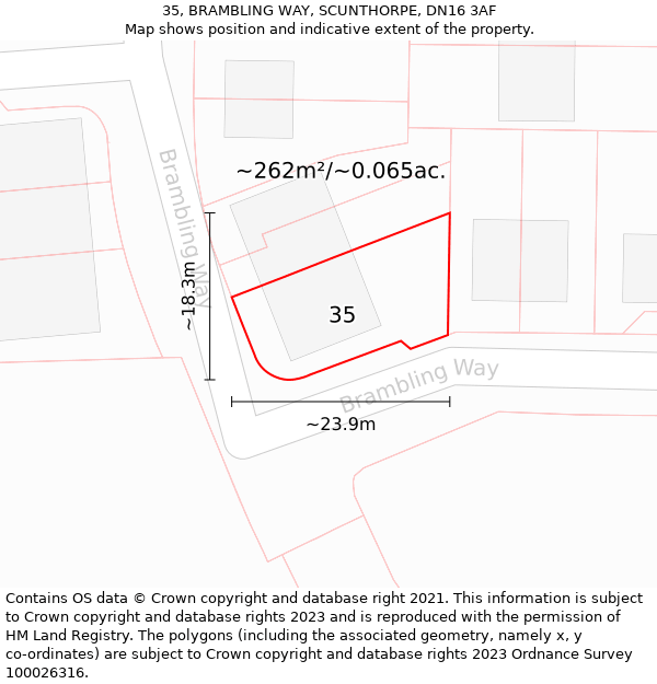 35, BRAMBLING WAY, SCUNTHORPE, DN16 3AF: Plot and title map