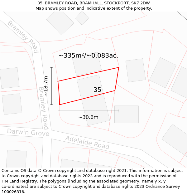 35, BRAMLEY ROAD, BRAMHALL, STOCKPORT, SK7 2DW: Plot and title map