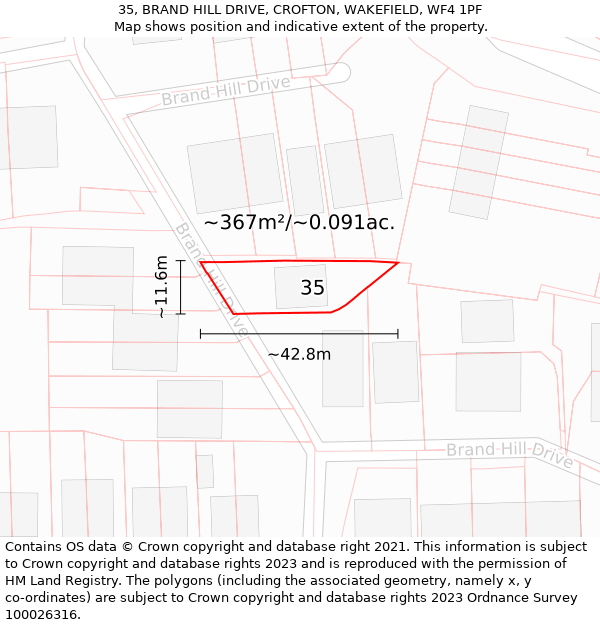 35, BRAND HILL DRIVE, CROFTON, WAKEFIELD, WF4 1PF: Plot and title map