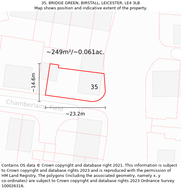 35, BRIDGE GREEN, BIRSTALL, LEICESTER, LE4 3LB: Plot and title map