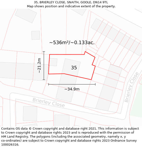 35, BRIERLEY CLOSE, SNAITH, GOOLE, DN14 9TL: Plot and title map