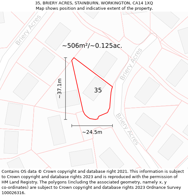 35, BRIERY ACRES, STAINBURN, WORKINGTON, CA14 1XQ: Plot and title map