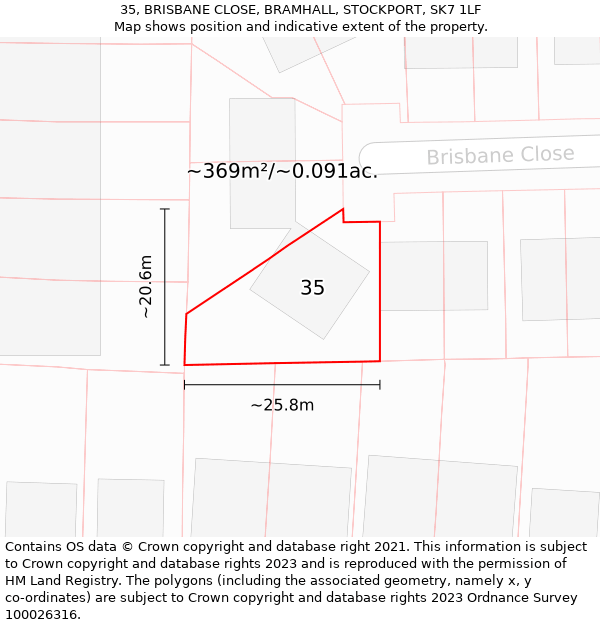 35, BRISBANE CLOSE, BRAMHALL, STOCKPORT, SK7 1LF: Plot and title map