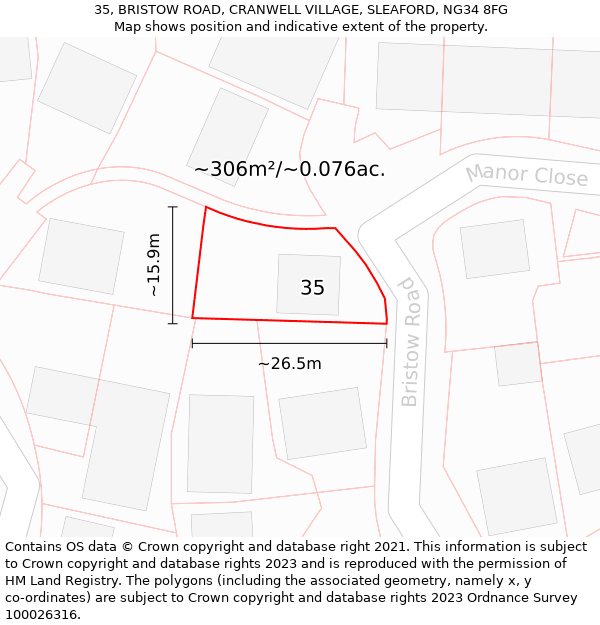 35, BRISTOW ROAD, CRANWELL VILLAGE, SLEAFORD, NG34 8FG: Plot and title map