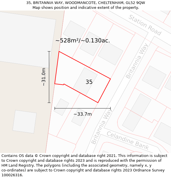 35, BRITANNIA WAY, WOODMANCOTE, CHELTENHAM, GL52 9QW: Plot and title map