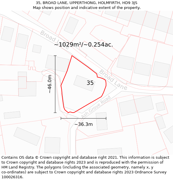 35, BROAD LANE, UPPERTHONG, HOLMFIRTH, HD9 3JS: Plot and title map