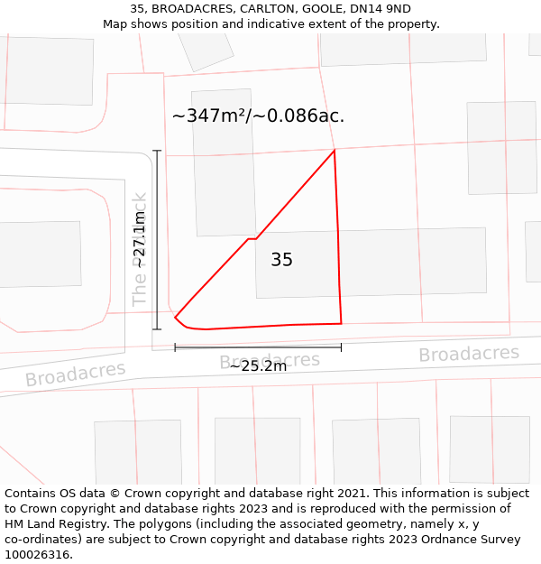 35, BROADACRES, CARLTON, GOOLE, DN14 9ND: Plot and title map