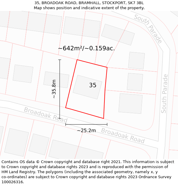 35, BROADOAK ROAD, BRAMHALL, STOCKPORT, SK7 3BL: Plot and title map