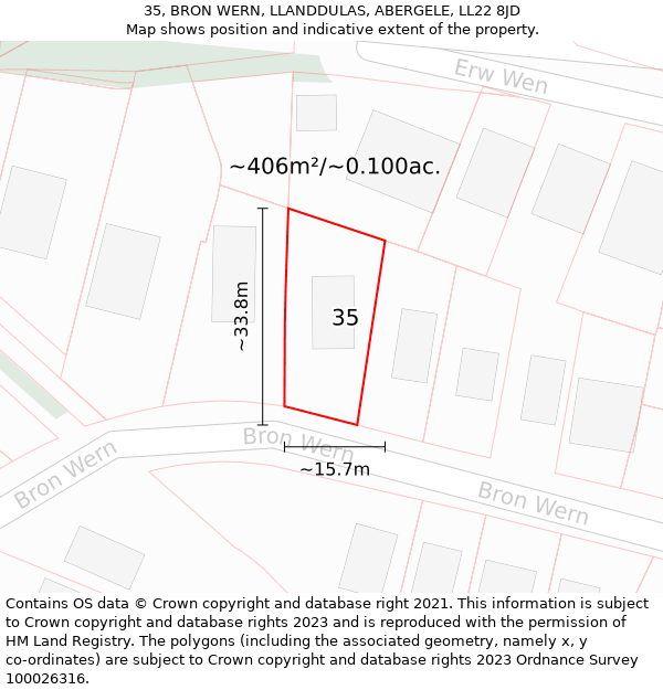 35, BRON WERN, LLANDDULAS, ABERGELE, LL22 8JD: Plot and title map