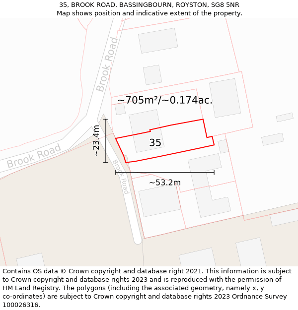 35, BROOK ROAD, BASSINGBOURN, ROYSTON, SG8 5NR: Plot and title map