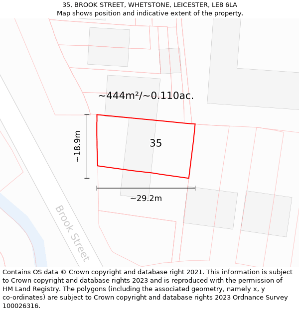 35, BROOK STREET, WHETSTONE, LEICESTER, LE8 6LA: Plot and title map