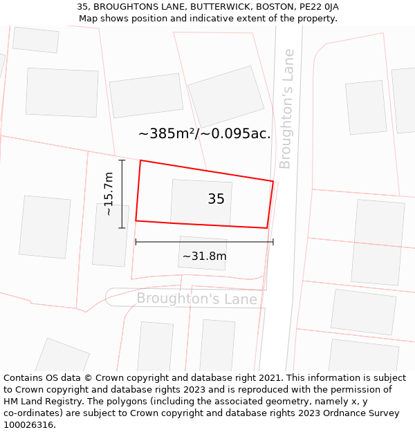 35, BROUGHTONS LANE, BUTTERWICK, BOSTON, PE22 0JA: Plot and title map