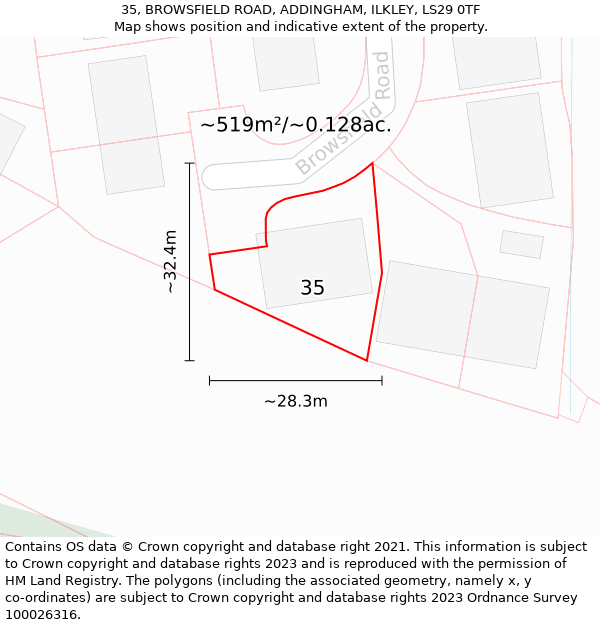 35, BROWSFIELD ROAD, ADDINGHAM, ILKLEY, LS29 0TF: Plot and title map