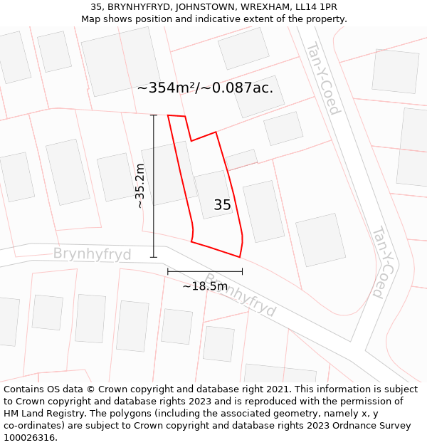 35, BRYNHYFRYD, JOHNSTOWN, WREXHAM, LL14 1PR: Plot and title map