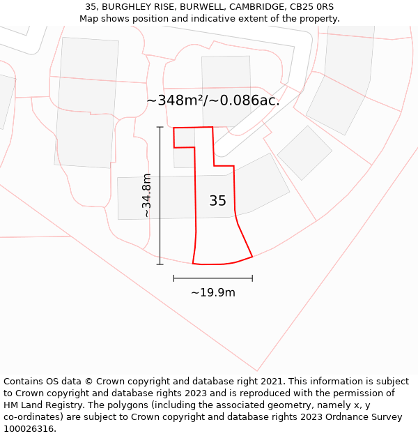 35, BURGHLEY RISE, BURWELL, CAMBRIDGE, CB25 0RS: Plot and title map